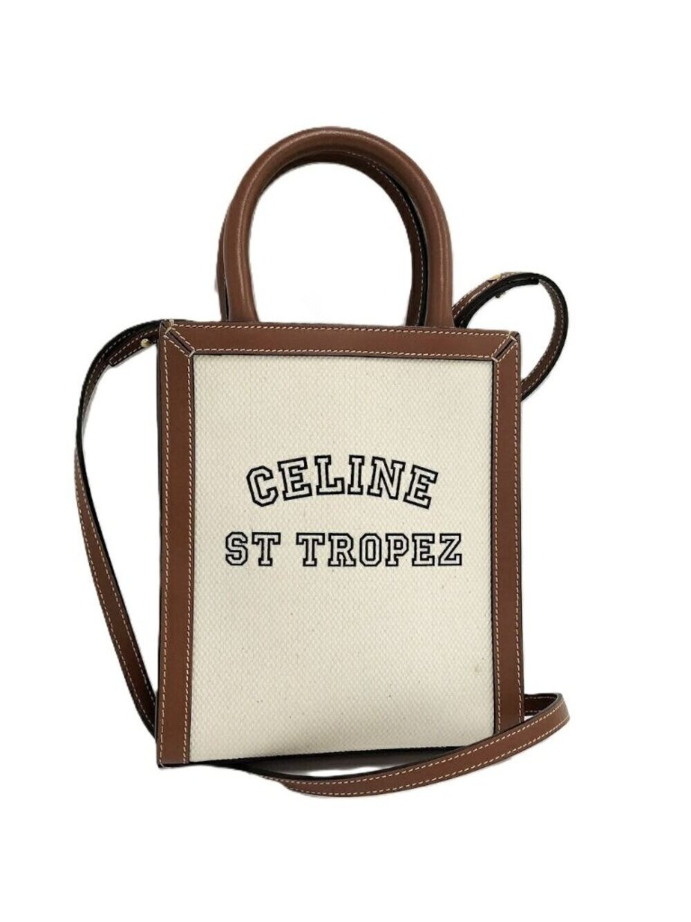 Celine Mini Vertical Cover 2-Way Shoulder Bag Canvas Leather Ivory